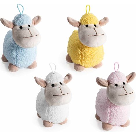 Pecorelle di peluche colorato con cordino per appendere, set da 4 pezzi, cm 11,5 x 21,5 x 21,5 H