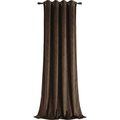 Rideau occultant en velours à oeillets Chocolat 140x250 cm (1/4)
