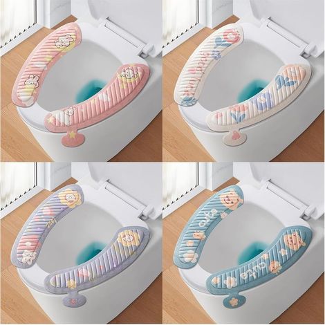 Lotto di 4 copre il sedile del wc morbido panno adesivo nastro adesivo per bagno Antiscivolo e morbido Accessori per lei (1/5)