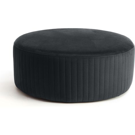 Pouf rond en velours KARA – Confort absolu-Gris anthracite (1/5)