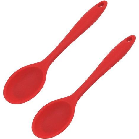 Set mit 2 Löffeln: Silikon-Küchenlöffel, Rührlöffel, Antihaftbeschichtung, hitzebeständig, Saucenlöffel, Küchenutensil, spülmaschinenfest, rot. (1/5)
