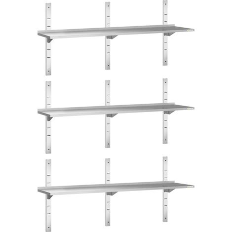 Lot de 3 étagères murales inox 1500 x 300 mm PREMIUM - GOLDINOX (1/4)