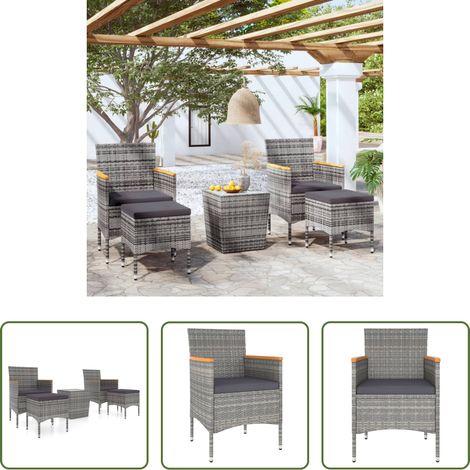 Gartenmöbel -  5-tlg. Garten-Bistro-Set Poly Rattan und Hartglas Grau (1/5)