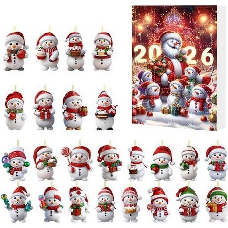 Pendentif bonhomme de neige mignon en acrylique, boîte surprise de Noël, calendrier de l'Avent européen et américain - Type E (1/2)