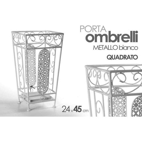 Kaela - Porta Ombrelli 45x24 Cm Metallo Stile Ferro Battuto Deco Quadrato Bianco 707650 - (1/2)