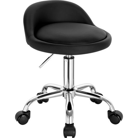 Chaise pivotante simili cuir noir – Roulettes – Hauteur ajustable – Dossier bas – Tabouret basculant – Bureau (1/5)