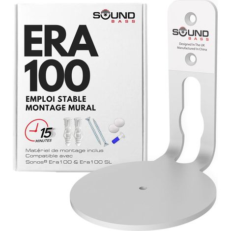 Support Mural Era 100 – Profil Bas, Blanc, Compatible avec ERA100 & Era 100 SL Enceinte, Kit de Fixation (1/5)