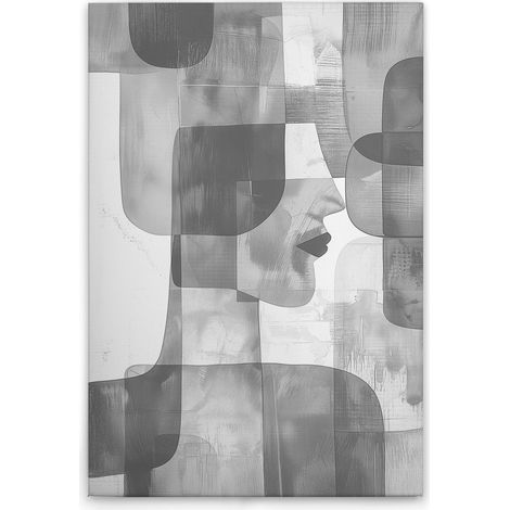 Leinwandbild Abstraktes Gesicht M1-No.52095 - Kunstdruck auf Leinwand in Grau Weiß - Wandbild 40 x 60 cm (1/5)
