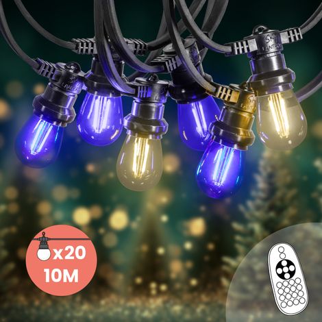 Guirlande de Noël Extérieure IP65 10 m 20 Ampoules Filament LED Élégante Dimmables + Télécommande & Variateur – Idéale Sapin Jardin Terrasse