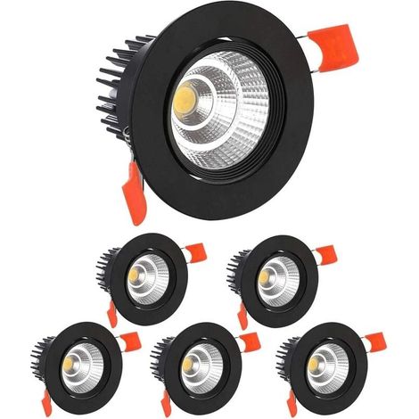6 x Spot LED Encastrables,5W COB Plafonnier Encastré,Blanc Froid 6000K,500LM,AC 220-240V,Ra≥90,Découpe 60-80mm,Angle de Faisceau 24°,IP44,Couloir(Noir) [Classe énergétique A+]-LIAIKI (1/5)