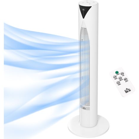 Ventilateur tour avec télécommande minuterie 12 heures mode veille 3 vitesses 31,5 x 31,5 x 96 cm blanc