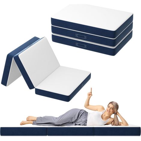 Colchón Triple Plegable 160X195CM, Colchón para Invitados Versátil, Espuma de 15 cm de Grosor, Funda Extraíble y Lavable a Máquina, Asa de Transporte para Facilitar el Transporte