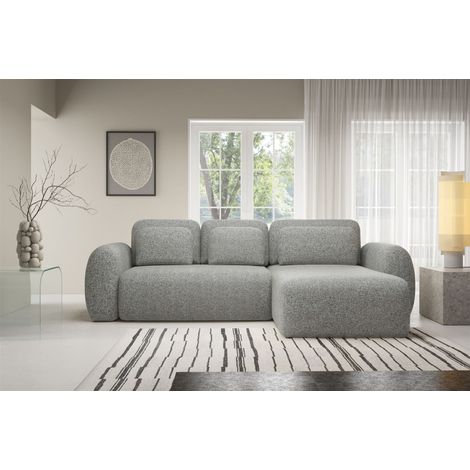 Ecksofa Schlafsofa Sofa GASTON in Stoff Puente Grau Ottomane Rechts (1/5)