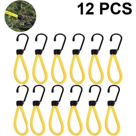 Lot de 12 crochets élastiques de 15 cm, peinture antirouille, crochets en fil spiralé avec corde élastique réfléchissante séparable, crochets de fixation robustes pour le camping et le trekking. (1/5)