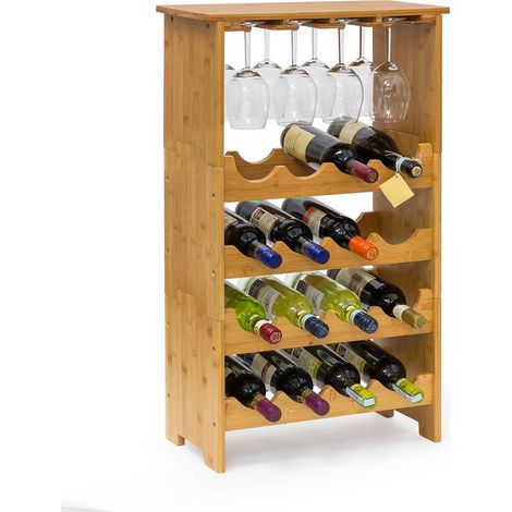 Weinregal aus bambus fur 16 flaschen 12 glaser