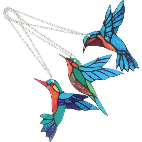 Lot de 3 attrape-soleil décoratifs en acrylique en forme de colibri à suspendre à la fenêtre