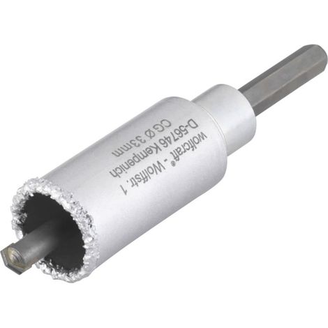 wolfcraft I BohrkroneI 3893000 Ihartmetallbestreut, mit Spanndorn, Ø 33 mm, Schnitttiefe 55 mm, für Sanitär- und Elektroinstallationen in Mauerwerk und Stein (1/3)