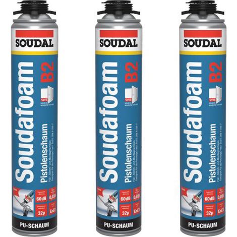 3x Soudal Soudafoam B2 Pistolenschaum 750ml Dämmschaum Montageschaum PU Schaum