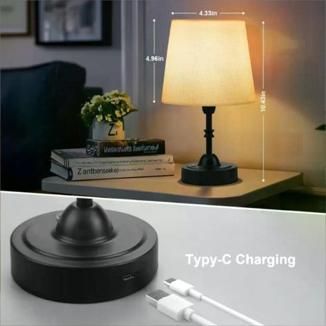 Lampe de chevet tactile sans fil, à intensité variable, abat-jour en tissu, LED rechargeable, lumière chaude, éclairage doux (1/5)