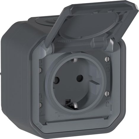 Prise pour recharge vélo électrique 16A avec contact latéral de terre - Etanche IP55 - Montage en surface - Anthracite - 069784LE (1/3)