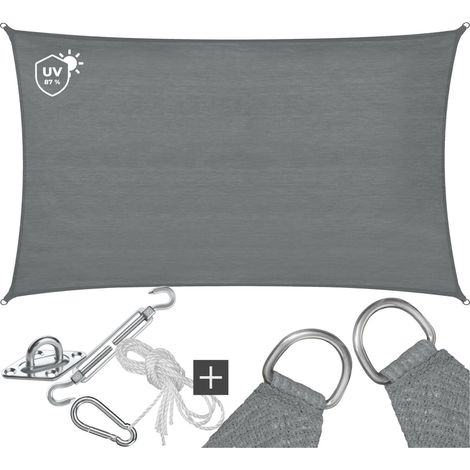 Voile d'ombrage indéchirable avec protection UV imperméable 5x7m gris (1/5)