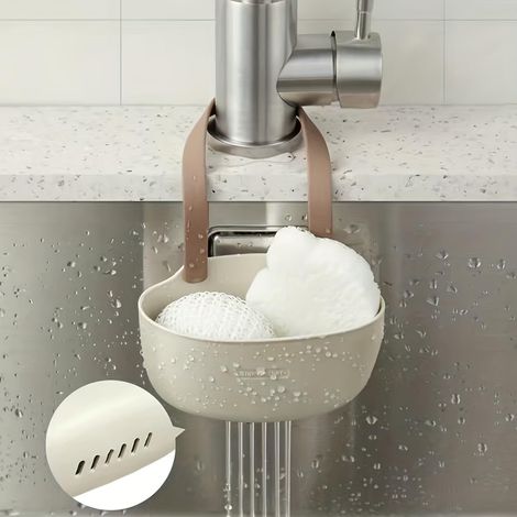 Porte éponge de robinet en silicone Organiseur d évier à suspendre pour éponges et brosses à récurer design de trou de drainage (1/4)