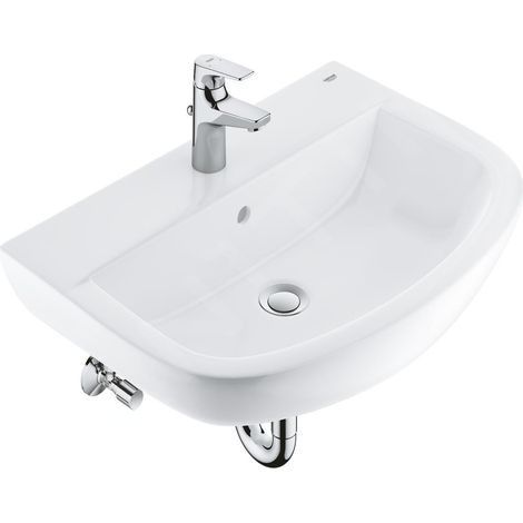 Grohe Bau Ceramic - Set de lavabo et mitigeur de lavabo avec bonde, blanc alpin/chrome 39472000 (1/4)