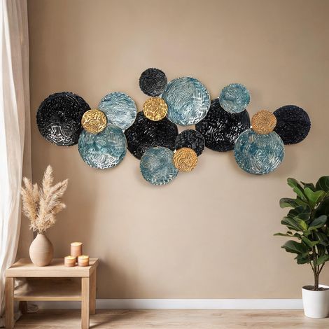 Décoration murale 3D en métal 121 x 53 cm or noir bleu en fer (1/5)