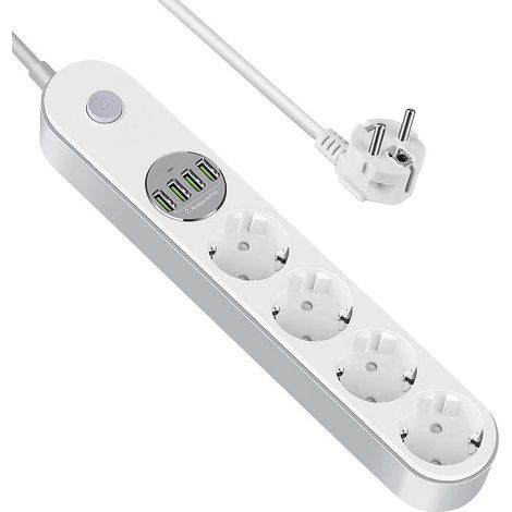 Multiprise USB Multiprise Parafoudre Parasurtenseur 4 Prises avec 4 Prises USB, Power Strip avec Interrupteur, Multi Prise Protection Contre Surcharges et Surtensions, Multiprise electrique de 2m (1/5)