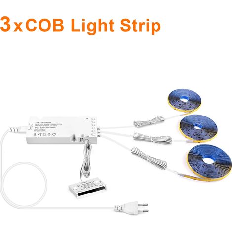 (3 bandes, lumière chaude, 3 m) Interrupteur à capteur d'ouverture de porte intelligent conforme aux normes européennes, bande lumineuse LED COB intégrée, convient aux vitrines. (1/5)