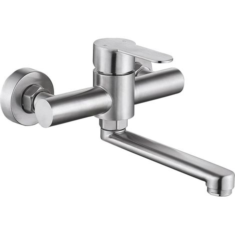 Robinet de cuisine mural robinet d'évier mural en acier inoxydable mitigeur monocommande pour cuisine avec bec orientable à 360 ° (1/5)