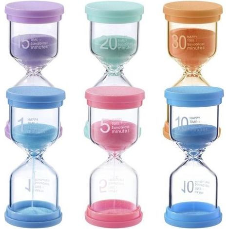 6 Pieces Colourful Hourglass Timer, Hourglass Kit for Children, Learning, Game, Timing Timer, 1/5/10/15/20/30 Minutes, Children's Life, Creative Gifts, Home Decoration (1/5)
