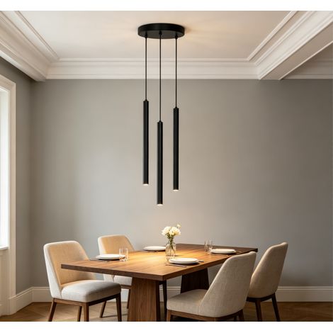 Lampe de plafond 3 tubes noirs, 3×3W 2700K, style minimaliste, pour bar et couloir (sans ampoule)