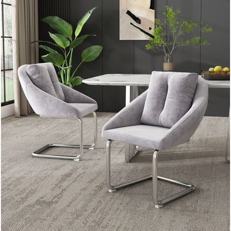 CHICFURN Silla de comedor giratoria de terciopelo gris 82x59x65 cm, pack de 2 (1/5)
