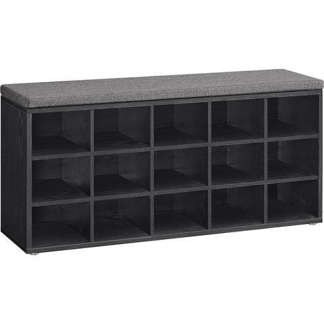 Banco zapatero mueble de entrada 30 x 105 x 48 cm con asiento zapatero con cojín y 9 estantes regulables para pasillo/salón negro 120004103 (1/2)
