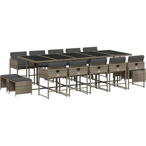 vidaXL Set da Pranzo da Giardino 15 pz con Cuscini Grigio Polyrattan (1/5)