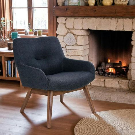 Fauteuil bleu foncé avec structure en bois de noyer BERLIN (1/5)