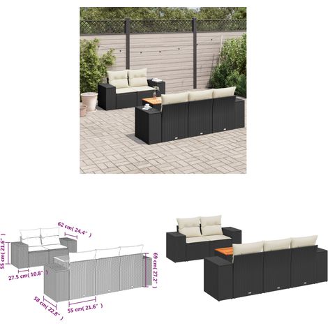 Salon de jardin 6 pcs avec coussins noir résine tressée - Ensemble Salon Jardin - Meuble Extérieur - Résine Tressée - Rotin Synthétique - Fauteuil Jardin - Home & Living (1/3)
