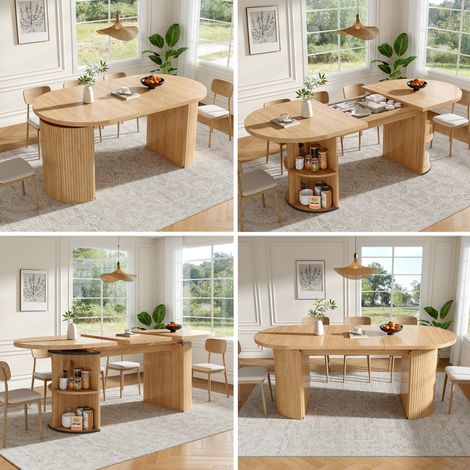 Table à manger extensible avec compartiment de rangement dissimulé, plateau épaissi pour une grande stabilité, adaptable de manière flexible aux petits espaces, à la cuisine, au bureau et au salon, pl