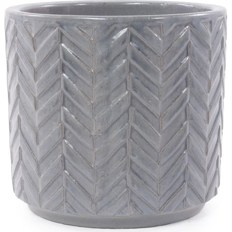 Maceta de cerámica Ø20 cm gris ceniza, relieve en espiga, con orificio de drenaje OKMYHOME (1/5)