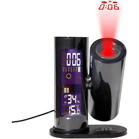 Réveil multifonction à projection LED, thermomètre et hygromètre intérieur, réveil pour chambre, horloge de bureau. (1/5)