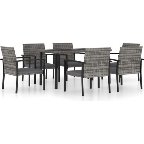 Set da pranzo da giardino mobili da esterno 7 pezzi in resina midollino grigio 020014049