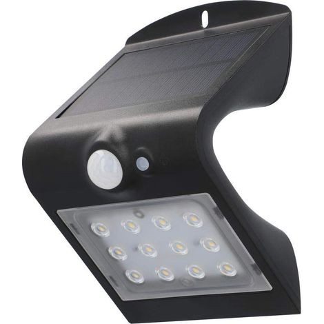 Applique murale solaire LED avec détecteur de mouvement 120° 1,5 W 220 lumens 4000 K Lampe solaire d'extérieur Protection contre les éclaboussures IP65 Noir Classe énergétique A++ (1/5)