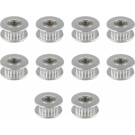 DEESSE SHOP - 10 Pcs Prime GT2 Poulie Idler 20 Dents 5mm Alésage, Alliage d'Aluminium GT2 Idler avec Double Roulement à Billes, pour Imprimante 3D 6mm Largeur Courroie de Distribution (1/4)