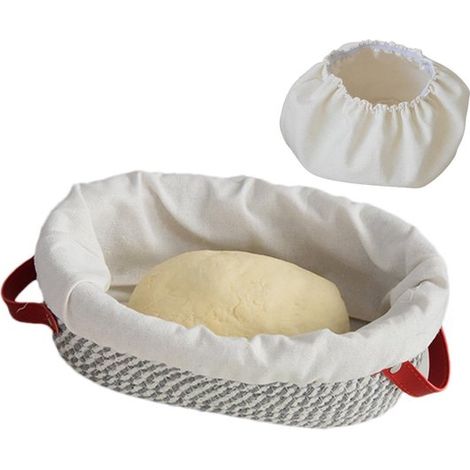 Scatola di lievitazione ovale/rotonda per pane, con doppio manico e rivestimento interno, copertura in tessuto per conservare il pane, per pane fatto in casa, 25 cm / 30 cm (1/5)