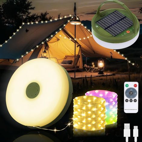 Guirlande LED Solaire Rétractable 22m,Blanche Chaud & RGB,9 Modes, USB,Étanche Portable, Déco Camping/Jardin/Fête (1/5)