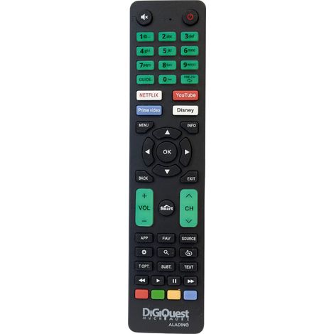 DIGIQUEST Telecomando ALAD1N0 Universale pronto all’uso per tv SAMSUNG,LG,SONY,PHILIPS,PANASONIC, TELEFUNKEN o programmabile per altri brand  Tasti fluorescenti e dedicati alle piattaforme streaming