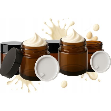 5 vasetti in vetro marrone da 10 g/10 ml per cosmetici in crema. (1/5)