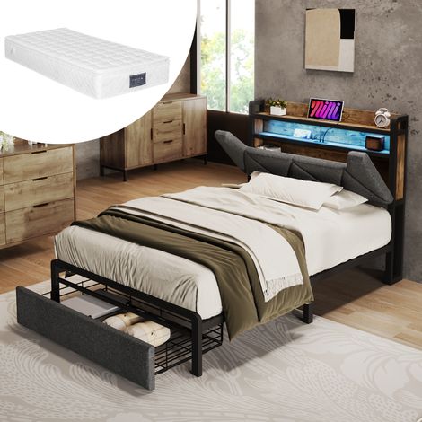 Bett Einzelbett Stauraum 90x200 mit LED Grau OKMYHOME (1/5)