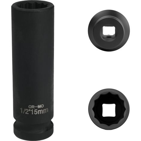 douille 15mm 1/2" 12 pans, douille a choc 1/2 15mm Acier Chrome-Molybdène CR-MO(Black) (1/5)
